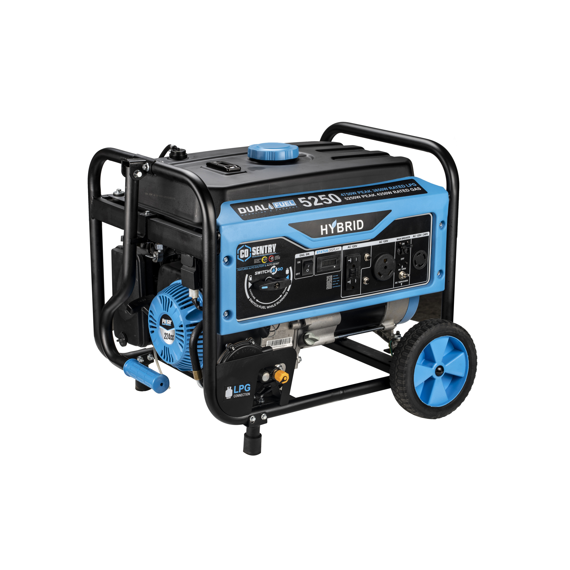 Pulsar Dual-Fuel Portable Generator — 5250 Watts, CARB Compliant, 224cc Engine, Model# PG5250BCO